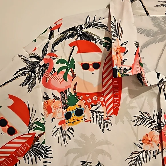 Tropical Santa with a surfboard flamingos pineapple lights ALOHA Christmas Lrg. - Picture 3 of 7